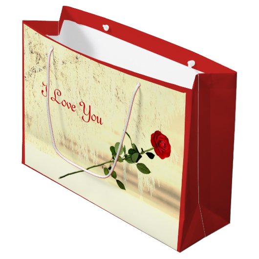 Red Rose Winter Frost I love You design Groot Cadeauzakje (Voorkant Gekanteld)