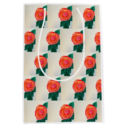 Red Rose with Green Leaves Medium Cadeauzakje (Voorkant)