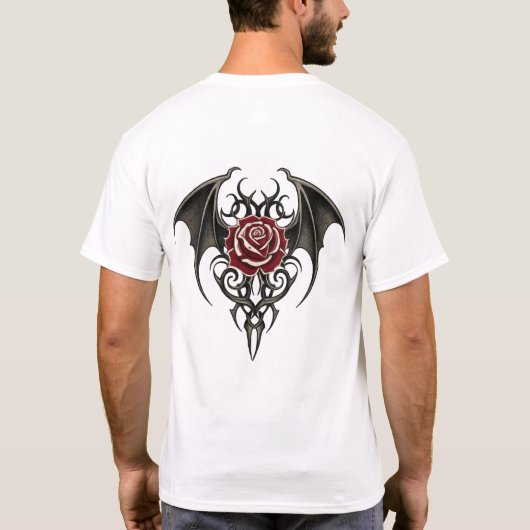 Red Rose with Tribal Wings T-shirt (Achterkant)