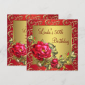 Red Rose Womans Birthday Party Kaart (Voorkant / Achterkant)