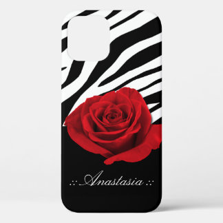 Red Rose Zebra Afdrukken op maat iPhone 12 Hoesje