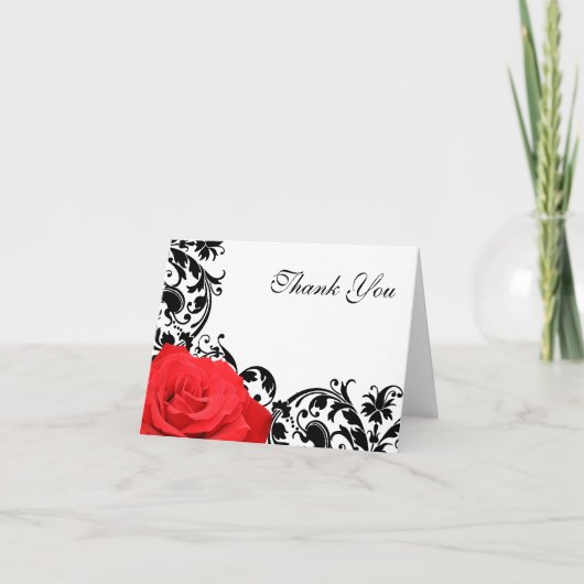 Red Rose Zwart Bloeien Dank u Bedankkaart (Voorkant)