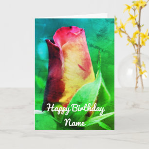 Red Rosebud Flower Art gepersonaliseerde Birthday Kaart