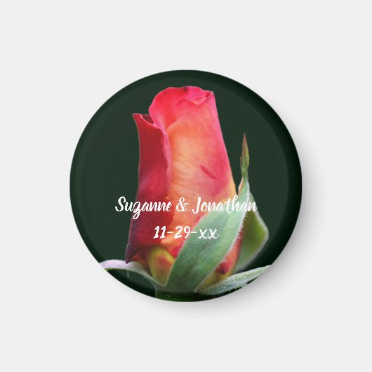 Red Rosebud Flower Personalized Wedding  Magneet (Voorkant)