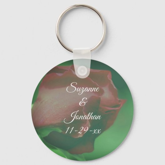Red Rosebud Flower Personalized Wedding Sleutelhanger (Voorkant)