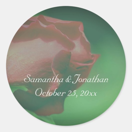 Red Rosebud Flower Wedding Personalized Ronde Sticker (Voorkant)