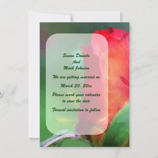 Red Rosebud Flower Wedding Save The Date (Voorkant)