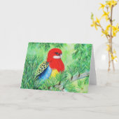Red Rosella Bird Painting Kaart (Gele Bloem)