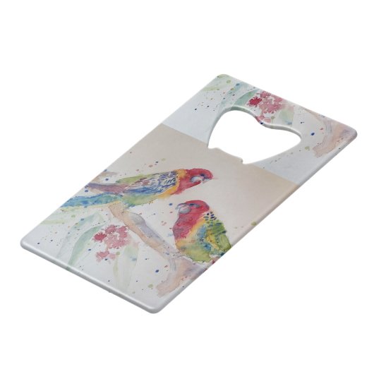 Red Rosella Parrot Waterverf Bottle Open Kredietkaart Flessenopener (Achterkant Gekanteld)