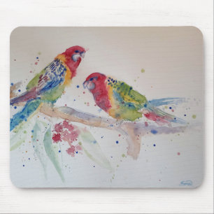 Red Rosella Parrot Waterverf Painting Muismat