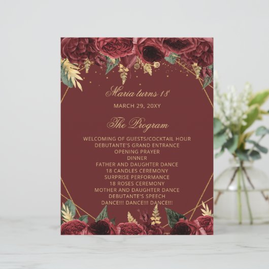 Red Roses 18 Candles and Rozen Ceremony Programma (Staand voorkant)