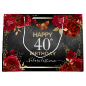 Red Roses 40th Birthday Large Gift Bag Groot Cadeauzakje (Voorkant)