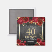 Red Roses 40th Birthday Save the Date Magnet (Recto/Verso)