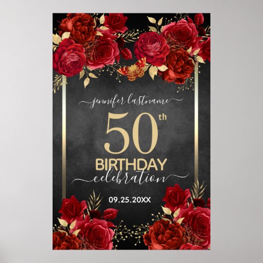 Red roses 50th birthday Large Format  Poster (Voorkant)