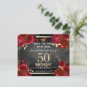 Red Roses 50th Birthday Save the Date Budget (Staand voorkant)