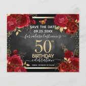 Red Roses 50th Birthday Save the Date Budget (Voorkant)