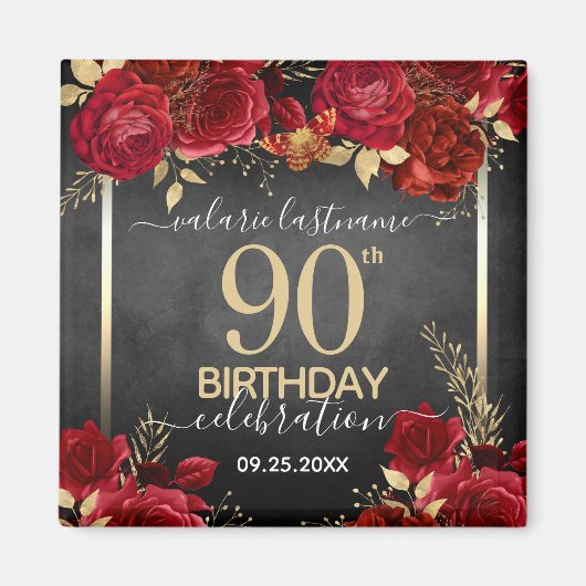 Red Roses 90th Birthday Save the Date Magnet Magneet (Voorkant)