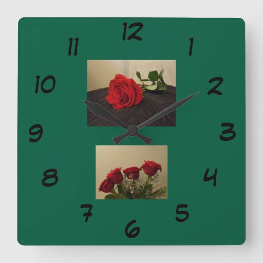 Red Roses Acrylic Wall Clock Vierkante Klok (Voorkant)