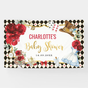 Red Roses Alice in Wonderland Baby shower Backdrop Spandoek