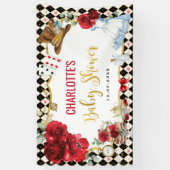 Red Roses Alice in Wonderland Baby shower Backdrop Spandoek (Verticaal)