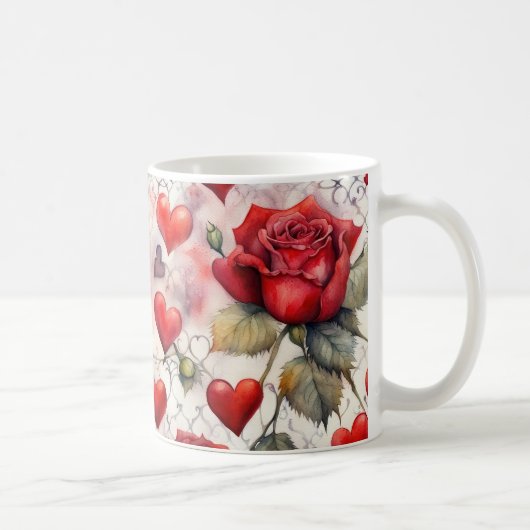 Red Roses and Hearts Valentine Koffiemok (Rechts)