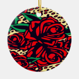 Red Roses Animal Print Safari Ornament