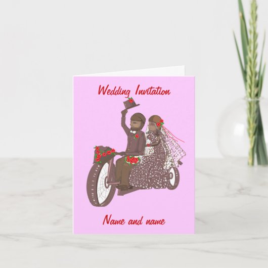 Red Roses Biker of Motorcycle Wedding Cards (Voorkant)