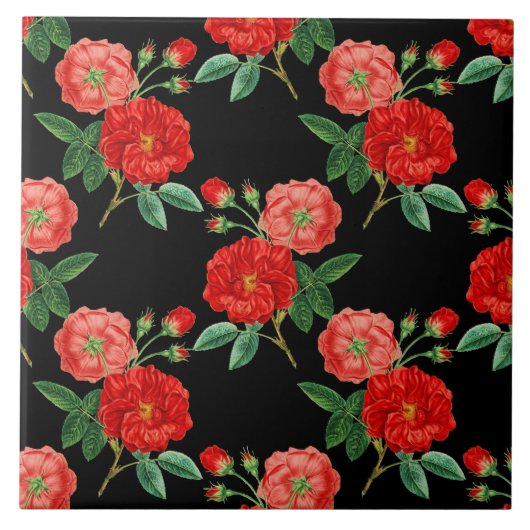 Red Roses, Black Background, Tegeltje (Voorkant)