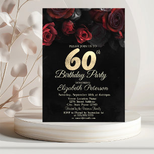 Red Roses Black Gold 60th Birthday Kaart
