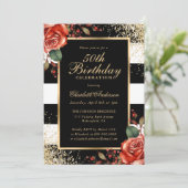 Red Roses Black Gold Confetti 50ste verjaardag Kaart (Staand voorkant)