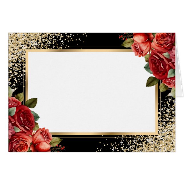 Red Roses Black Gold Confetti Floral (Devant Horizontal)