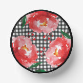 Red Roses Black White Gingham Papieren Kommen (Voorkant)