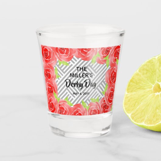 Red Roses Black White Stripes Derby Day Shot Glas (Voorkant)