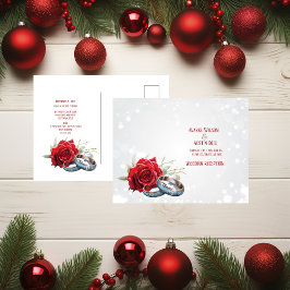 Red Roses Blue Wedding Rings Wedding Briefkaart