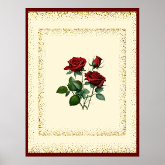 Red Roses boeket omlijst met gouden Stippen Canvas Poster