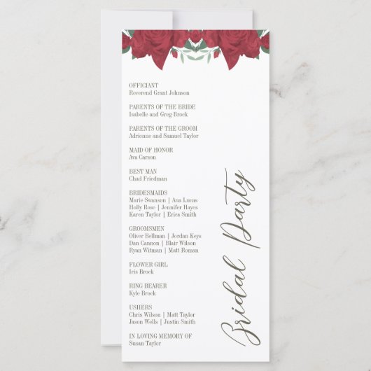 Red Roses Boho Programmes de mariage (Dos)