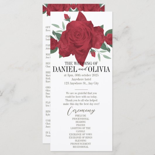 Red Roses Boho Programmes de mariage (Devant / Derrière)