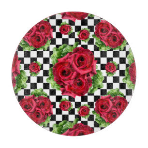 Red Roses Bouquet Floral Love Rockabilly Checkered Snijplank