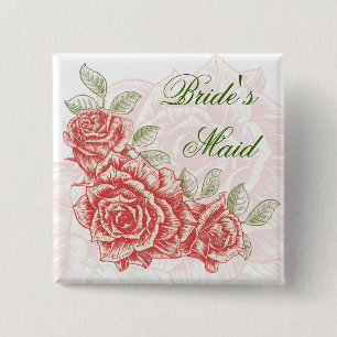 Red Roses Bride's Maid pin terug knop Vierkante Button 5,1 Cm
