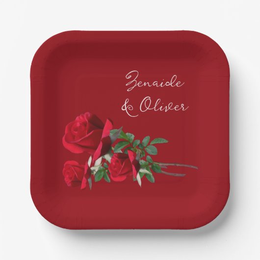 Red Roses bruiloft gepersonaliseerde papieren Bord (Voorkant)