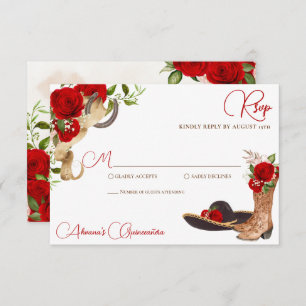Red Roses  Charro Western Quinceanera RSVP Kaartje