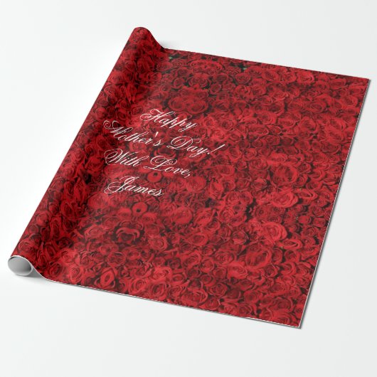 Red Roses Custom Text Happy Moederdag Floral Cadeaupapier (Uitgerold)