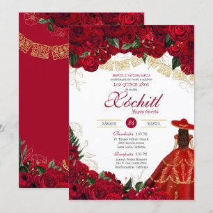 Red Roses Elegant Charro Quinceanera Kaart