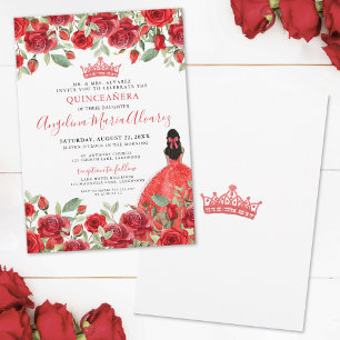 Red Roses Elégante Floral Quinceanera Invitation
