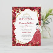 Red Roses en Gold Quinceanera Kaart (Staand voorkant)