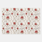 Red Roses Faux Wood Floral Wedding Inpakpapier Vel (Voorkant 3)
