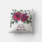 Red Roses First Kerstfoto Template Kussen (Voorkant)