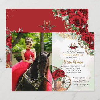 Red Roses Floral Charro Boots Quinceañera Afbeeldi Kaart