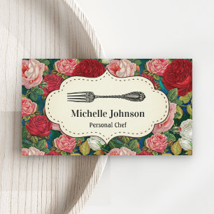 Red Roses Floral Fork Catering Chef Visitekaartje