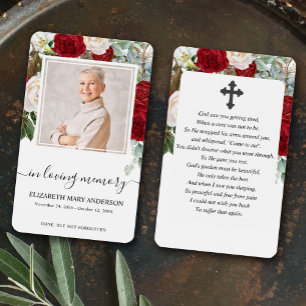 Red Roses Floral Foto Sympathie Funeral Prayer Visitekaartje